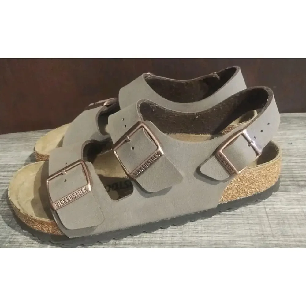Birkenstock Milano Big Buckle Unisex Sandals 37 Suede Brown Ankle Strap New - Picture 10 of 11